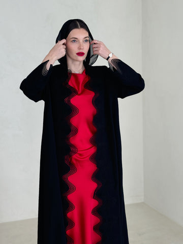 KNITTED STYLE BLACK LONG ABAYA 310