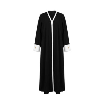 PLAIN NAVY ABAYA W/PIPING WHITE/#061